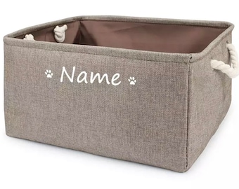 Personalized Linen Pet Toy Basket | Foldable Storage Box