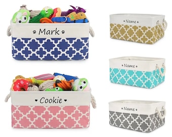 Personalized Linen Pet Toy Basket | Foldable Storage Bin
