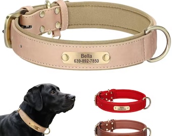 Personalized PU Leather Soft Padded Dog ID Collar  | Custom Name & Number Pet Collar