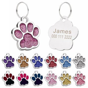 Personalized Paw Sequin Pet ID Tag | Custom Dog Nameplate ID Anti Lost Pendant