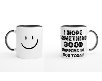 Taza de cerámica con frase inspiradora "Happy Spring Font" / Taza personalizada con texto "Spring Font" en negro interior