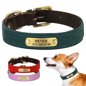 Personalized PU Leather Dog ID Collar | Custom Name & Number Pet Collar