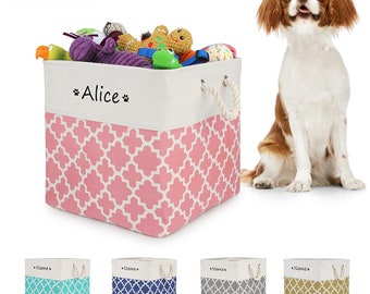 Personalized Linen Pet Toy Storage Basket | Paw/Heart Pattern