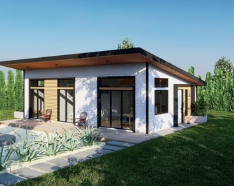 40' x 25' Modern Home ADU w/ 2 Bedroom, 2 Bath Architectural Plans - Custom 1,000 SF Modern Home Blueprint - Instant PDF Download