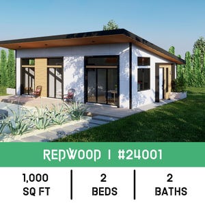 40' x 25' Modern Home ADU w/ 2 Bedroom, 2 Bath Architectural Plans - Custom 1,000 SF Modern Home Blueprint - Instant PDF Download