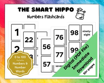 Numbers Flashcards: 0 through 100 numbers and number words