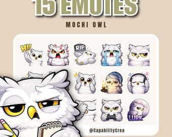 Mochi Owl Twitch Emotes Pack (15 Emotes) – Cute Emotes, Cartoon Emotes, for Twitch & Discord, Vtuber Assets