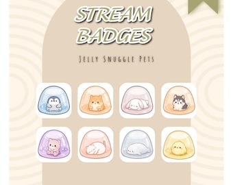 Jelly Snuggle Pets – Kawaii Pastel Animal Stream Badges | Cute Jelly Twitch Badges PNG | Soft Candy Animal Icons Set of 8