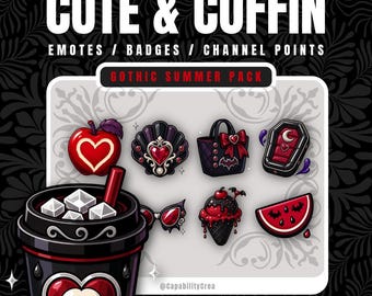 Gothic Summer Twitch Emotes | Cute Goth Badge Pack | Dark Summer Channel Points | Spooky Summer Emotes | Vampire Stream Assets
