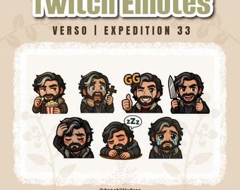 Back Twitch Emotes Pack – Clair Obscur Expeditie 33 | Chibi Game Character Emotes voor Streamers PNG