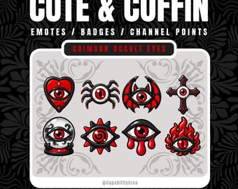 Gothic Evil Eyes Emote Pack, Red Black Twitch Badges, 8 Occult PNGs