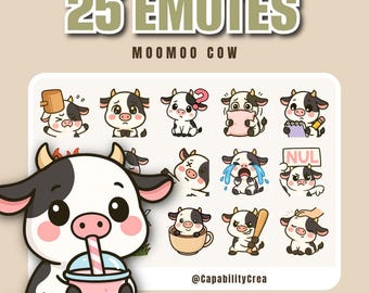 25 MooMoo Cow Emotes Pack – Cute Cow Twitch Emotes PNG, Kawaii Streamer Emotes Set, Pastel Cow Emoji Bundle, VTuber Emotes, Discord Emotes