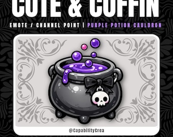 Cute Witch Cauldron Emote – Purple Potion Twitch Channel Points | Gothic Kawaii Witch Twitch Emote PNG