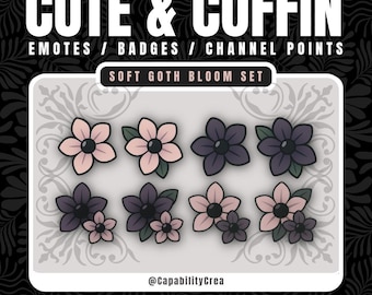 Pastel Goth Flower Emotes Pack, Twitch Sub Badges, Channel Points, Discord Emojis | PNG Streamer Assets