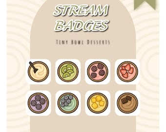 Tiny Bowl Desserts Emotes & Twitch Badges – Kawaii Dessert Emote Pack – Cute Food PNG Set for Streamers