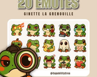 Kawaii Frog Twitch Emotes | Pack of 20 Cute Frog PNG Emotes | Kawaii Frog | Cute and Funny Streamer Emotes