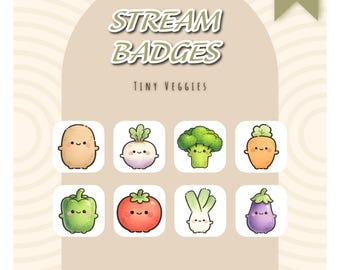 Cute Veggie Twitch Badges – Tiny Veggies Stream Badges – Kawaii Food Emotes – Cute Twitch Icons – Channel Points Badges