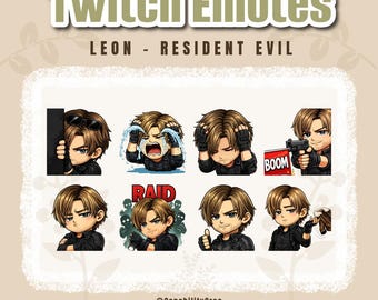 Leon Emotes Pack | Resident Evil Twitch Emotes | Chibi Gamer Emotes | Cute Badass Emote Set | Raid Lurk Hype Emotes PNG