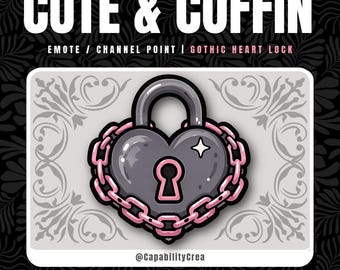 Cute Gothic Heart Lock Emote | Cute Pink Padlock Twitch Badge | Dark Romance Channel Point | Love Heart Stream Emote PNG