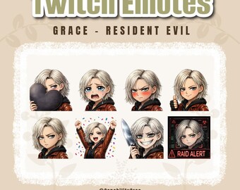 Resident Evil Emotes Pack – Grace RE9 Twitch Emotes – Horror Gamer Emotes – Cute Anime Emotes – Streamer Pack PNG Transparent