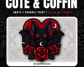 Bat Heart Twitch Emote | Gothic Bat Channel Point | Cute Goth Twitch Badge | Vampire Bat Emote | Halloween Stream Asset