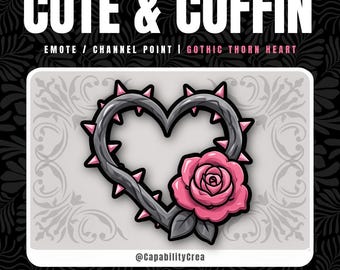 Gothic Thorn Heart Emote | Cute Goth Twitch Badge | Dark Romance Channel Point | Rose Heart PNG | Discord Emoji