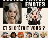 Lot de 6 Emotes personnalisées Twitch | Pack 6 dessins kawaii sur photo | Emotes sur mesure animaux, avatar ou streamer | PNG transparent