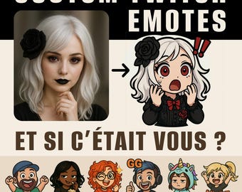 Set of 6 Custom Twitch Emotes | Pack of 6 Kawaii Designs on Photo | Custom Emotes: Animals, Avatar, or Streamer | Transparent PNG