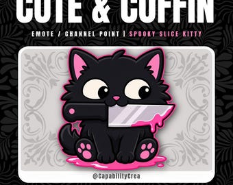 Black Cat Twitch Emote | Spooky Slice Kitty Channel Point | Halloween Cat Icon | Creepy Cute Emote | Gothic Stream Asset