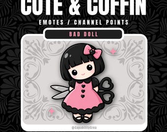 Cute Gothic Doll Twitch Emote | Creepy Cute Doll Channel Point | Kawaii Goth Twitch Badge | Voodoo Doll Emote | Dark Cute Stream Asset