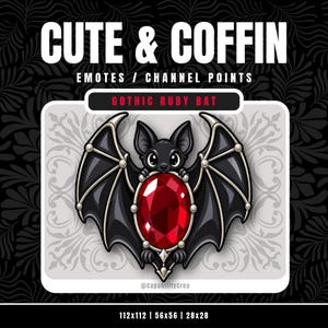 Gothic Bat Twitch Emote, Cute Black Bat Ruby Channel Point Icon, Discord Emoji, Witchy Stream Asset