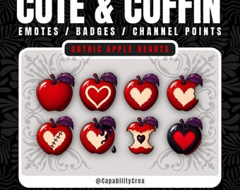 Poison Apple Twitch Emotes | Gothic Apple Hearts Badge Pack | Cute Goth Channel Points | Halloween Emotes | Dark Fairycore Stream Assets
