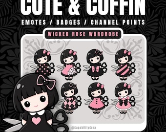 Gothic Doll Outfit Pack | Kawaii Goth Twitch Emotes | Cute Creepy Badges | Pastel Goth Channel Dots | Dark Doll Wardrobe