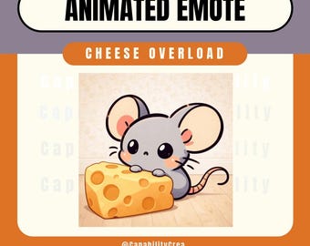 Animated Mouse Emote | Cheese Overload Twitch Emote | Cute Kawaii Cheese GIF | Streamer Animated Emote Pack | PNG