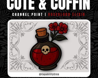 Rozenbloedelixer – Rode gotische Twitch-icoon PNG | Schattige en doodskist-emote | Kanaalpuntendrankje