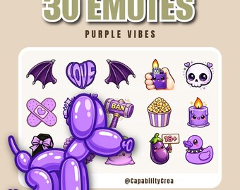 Purple Vibes Twitch Emotes Pack (30 Emotes) | Cute Gothic Kawaii Emotes | PNG Twitch Emotes Set