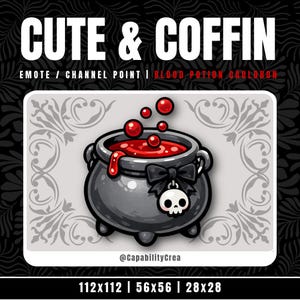 Cute Witch Cauldron Emote – Blood Potion Twitch Channel Points Reward | Gothic Kawaii Stream Emote PNG