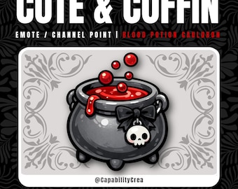 Cute Witch Cauldron Emote – Blood Potion Twitch Channel Points Reward | Gothic Kawaii Stream Emote PNG