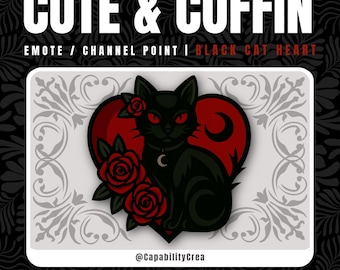 Black Cat Heart Emote | Gothic Red Roses Twitch Emoji | Twitch Channel Point | Cat Emote with Roses | Gothic Heart Channel Point for Twitch
