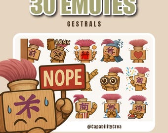 30 Twitch-emotes Gestral – Expedition 33 Clair Obscur-geïnspireerd | Schattige chibi houten robot-emotes | Grappige streamiconen | Rage Hype Lurk AFK RIP