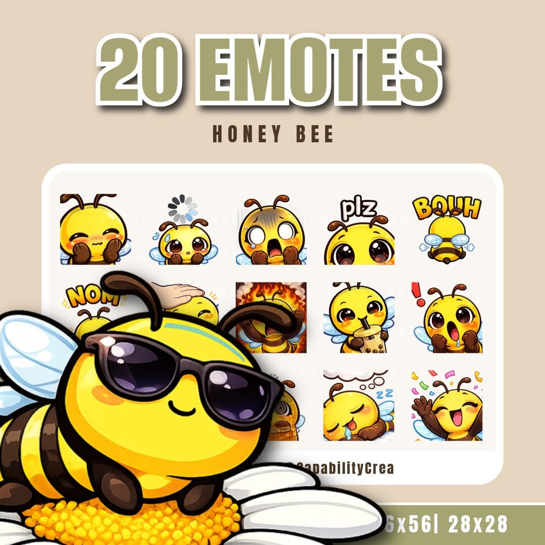 Honey Bee Twitch Emotes Pack (20) – Cute Kawaii Bee Emotes PNG - Etsy
