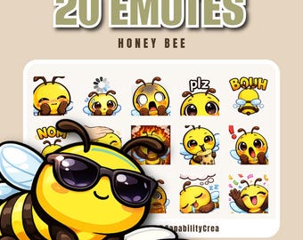 Honey Bee Twitch Emotes Pack (20) – Cute Kawaii Bee Emotes PNG