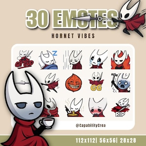 Hornet Emotes Pack – 30 von Hollow Knight Silksong inspirierte Twitch Emotes | Süße Gamer-Katze PNG