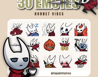 Hornet Emotes Pack – 30 Hollow Knight Silksong Inspired Twitch Emotes | Cute Gamer Cat PNG