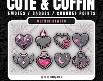 Gothic Hearts Twitch Bundle | Cute Goth Emotes, Badges & Channel Points | Dark Romance Stream Pack | Discord PNG Set