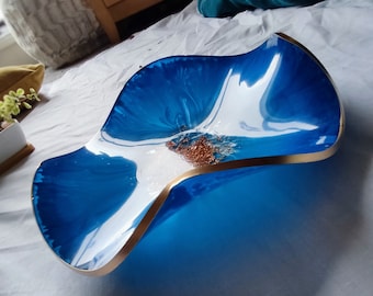 Fruit bowl, blue resin bowl, handmade item