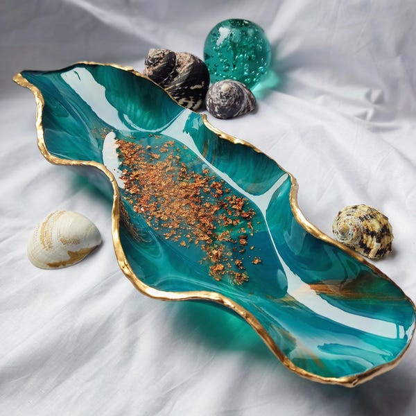 Handmade Resin Radiator Shelf sculptured Bowl:  Gold Leaf Centrepiece for your kitchen table.