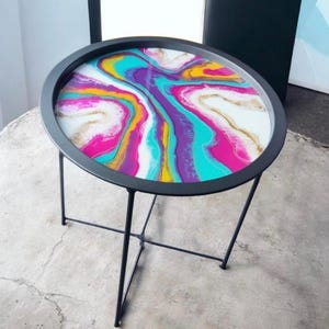 Handmade Geode Resin Tray Table: Foldable Portable Side Table