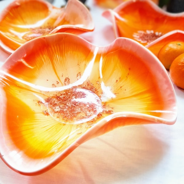 Handmade Orange Resin Bowl: Wavey Decorative Fruit Dish