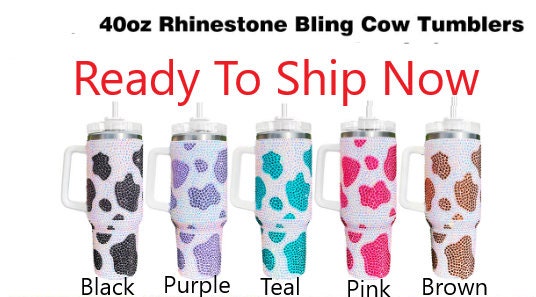 40 Oz Cow Print Rhinestone Studded Bling Tumbler Crystal